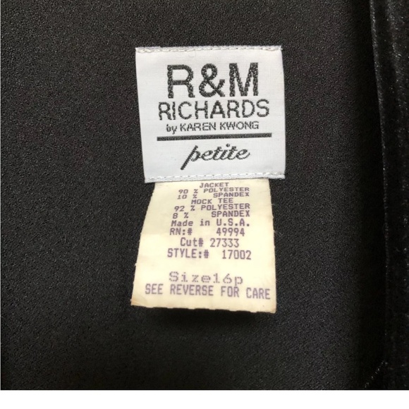 R&M RICHARDS BY KERAN KWONG JACKET WITH TANK FAUX EVENING 16 P VELVET BLACK Ps2 - Picture 7 of 7